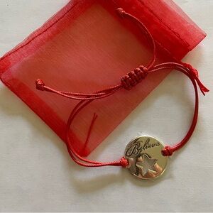 Macys Believe Red Silver Adjustable Bracelet Fits All Wrists Brand New